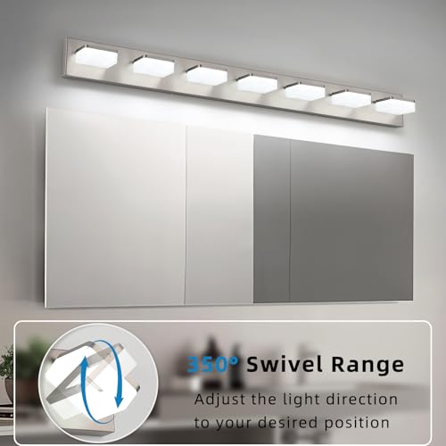 7-Light Bathroom Vanity Light Fixture Over Mirror, Nickel LED Vanity Lighting Fixtures, 45.67 inch Modern Bathroom Wall Light Fixtures with Rotating Lamp Head - size: 7-Light,46Inch