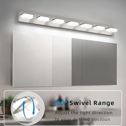 7-Light Bathroom Vanity Light Fixture Over Mirror, Nickel LED Vanity Lighting Fixtures, 45.67 inch Modern Bathroom Wall Light Fixtures with Rotating Lamp Head - size: 7-Light,46Inch
