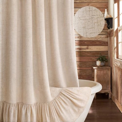 Farmhouse Shower Curtain Ruffle Linen Beige 72" W x 72" L | Linen Fabric, Farmhouse Boho, Bottom Ruffle, Rustic, Country, Natural Look, Washable, Shower Curtain for Bathroom Bathtub - color: Beige, size: 72"W x 72"L
