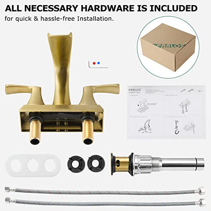 2 Handles Waterfall Bathroom Faucet with Metal Pop-up Drain and Faucet Supply Lines, Brushed Gold, Doris 1406808 - color: Brushed Gold