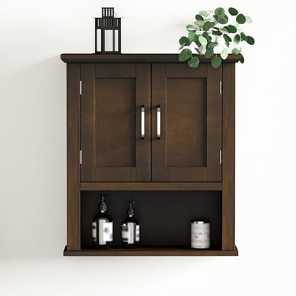ChooChoo Wood Bathroom Wall Cabinet with Doors, Walnut Medicine Cabinet | Rustic Over The Toilet Storage Cabinet, Adjustable Shelf, Open & Concealed Storage, 7.5 x 21.6 x 24 Inches - color: Walnut