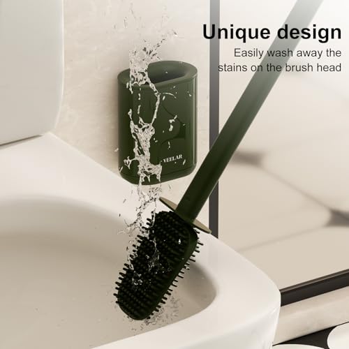 Toilet Brush and Holder Set - Wall Mounted Bathroom Scrub Brush, Toilet Bowl Brush and Plunger Set for Bathroom Cleaner (Green) - color: Green