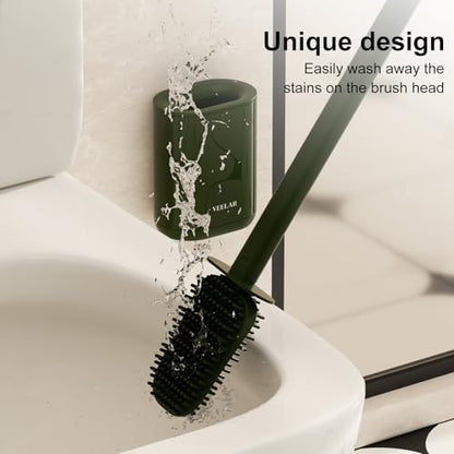 Toilet Brush and Holder Set - Wall Mounted Bathroom Scrub Brush, Toilet Bowl Brush and Plunger Set for Bathroom Cleaner (Green) - color: Green