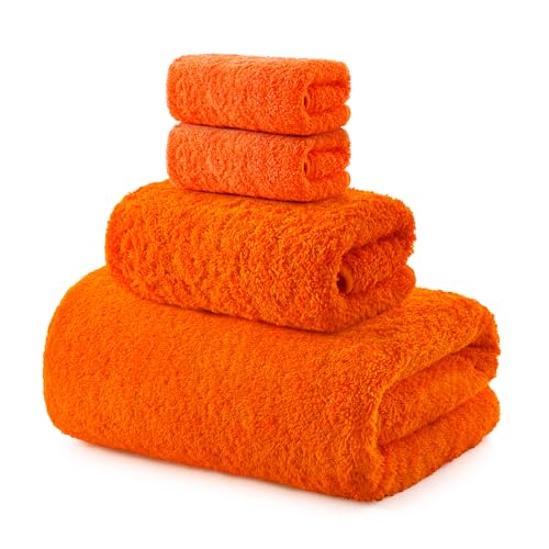 REDKISS Luxury Bath Towel Set of 4, 100% Cotton 900 GSM Premium Bathroom Towels, Ultra Soft, Highly Absorbent & Quick Dry Bath Sheets, No Shedding, Hotel & Home Spa Towel Sets for Adults - Orange - color: Orange, size: Towel Set of 4