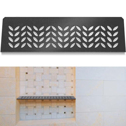 Teenyyou 1 Pcs Aluminum Shower Niche Rectangular Shelf Black 5/32"/ 4 mm Thick, Petal Design, Matte Black Finish for 12" Prefabricated Niches, Fits 5/32" Grout Line - color: Black