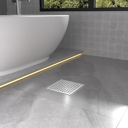 6 Inch Brushed Nickel Square Shower Drain with Removable Grate | AISI 304 Stainless Steel Shower Drain, Shower Floor Drain with Hair Catcher & ABS Flange, Fits Bathroom & Balcony etc - color: Brushed Nickel, size: 6 in