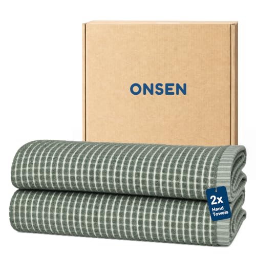 ONSEN Sculpted Terry Hand Towels, 100% American Cotton, Quick Dry Lint Free, Lightweight Absorbent Hand Towel Set with Hanging Loop, 20x30 in (Spruce, 2X Hand Towel) - color: Spruce, size: 2X Hand Towel