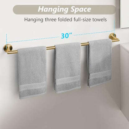 JunSun Towel Bar 30 Inch Bathroom Towel Rack Heavy Duty Bath Towel Holder Modern Towel Rod Brushed Brass Towel Hanger Bathroom Accessories Gold Towel Rail Stainless Steel Single Towel Bar Brushed Gold - color: Brushed Gold, size: 30 Inch