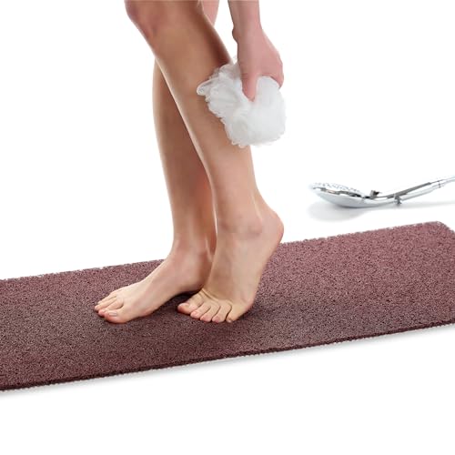 Non Slip Bathtub Mat Shower Mat for Tub - Loofah Bath Mats for Bathroom - 40x16 Bathtub Floor Mat - Textured Anti Slip Bath Mat Without Suction Cups - Secure Mat for Wet Areas (40x16 Brown) - color: Brown, size: 40" x 16" (Rectangular)