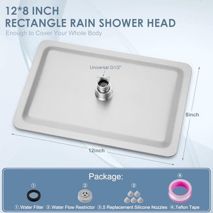 12x8 Inch Rectangle Rain Shower Head Brusehd Nickel, All Metal Stainless Steel 304, Full Body Rainfall Shower with 112 Silicone Nozzles, Ceiling Rain Showerheads - color: Brushed Nickel, size: 12 x 8 Inch Rectangle