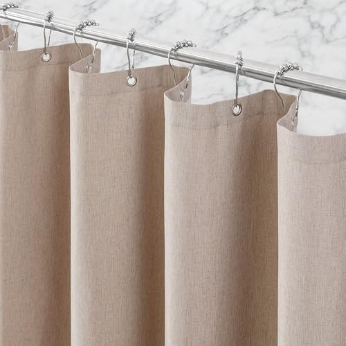 Linen-Like Shower Curtain, Waterproof Premium 250GSM Heavyweight Fabric, 72 x 72, with 12 Stainless Steel Hooks, Luxury Hotel Spa Bathroom Decor, Machine Washable, Weighted Hem, Khaki - color: Linen-khaki