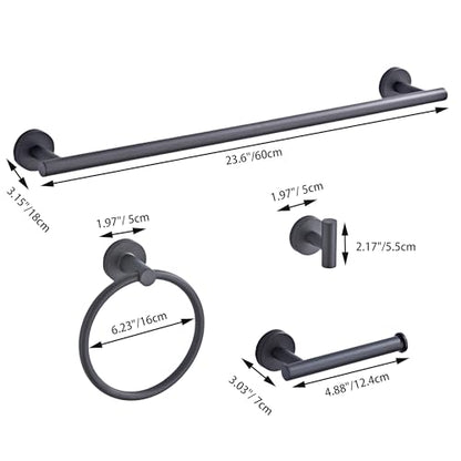 Matte Black Bathroom Hardware Set 5 Piece with Towel Racks for Bathroom, SUS304 Stainless Steel Bath Towel Bar Set, 24 Inch Wall Mounted Accessories Kit… - color: Matte Black