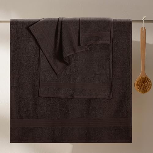 GLAMBURG Ultra Soft 8-Piece Towel Set - 100% Pure Ringspun Cotton, Contains 2 Oversized Bath Towels 27x54, 2 Hand Towels 16x28, 4 Wash Cloths 13x13 - Ideal for Everyday use - Chocolate Brown - color: Chocolate Brown, size: 8 Piece Towel Set