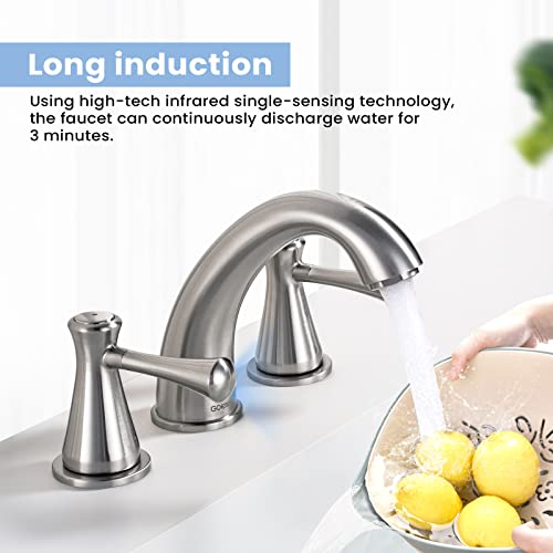 Touchless Bathroom Faucet for 3 Holes with 3 Handles, Controlling Temperature & Adjustable Water Flow, Short & Long Induction Modes, Auto Motion Sensor Brushed Nickel Bathroom Faucet Set 29180 - color: 29180Brushed Nickel