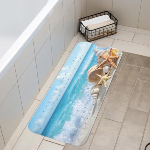 LNOND Summer Beach Bathtub Mat Non Slip, 40 X 16 Inch Tub Mat for Bathroom, Tropical Beach Bath Tub Shower Mat with Drain Holes and Suction Cups - color: Tropical Beach Bathtub Mat