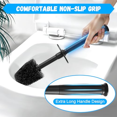 AONEZ Plastic Toilet Brush, Toilet Brush and Holder Set with Long Handle, Covered Holder and Hard Bristles, Toilet Cleaner Brush for Bathroom and Toilet Cleaning