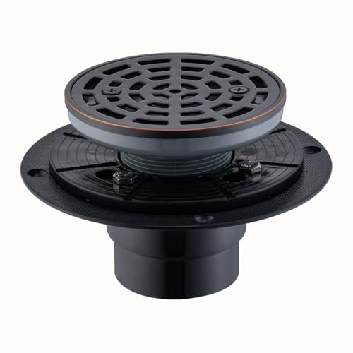 RANDOM Round Shower Drain SUS304 Stainless Steel Oil Rubbed Bronze Shower Drain 4 inch with Adjustable PVC Base Flange,Shower Floor Drain with Removable Cover Grid Grate - color: A-oil Rubbed Bronze-4″ Round With Base Flange