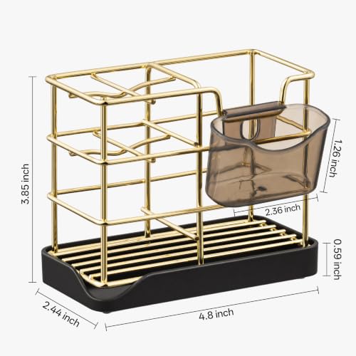 HBlife Toothbrush Holders for Bathrooms Gold, Small Stainless Steel Bathroom Toothbrush Holder with Tray, Bathroom Accessories and Apartment Essentials - color: Gold