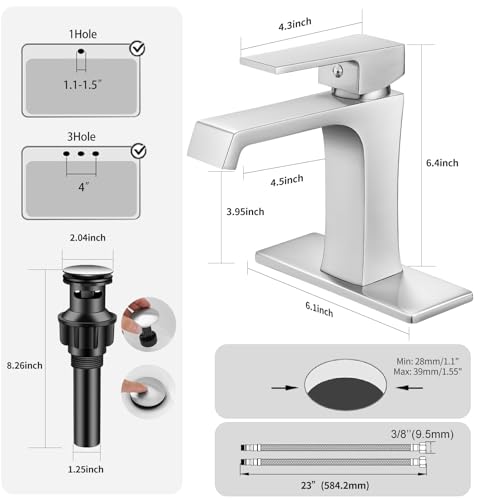 Waterfall Bathroom Faucet Brushed Nickel Bathroom Sink Faucet, Modern Single Hole Bathroom Faucet, Single Handle RV Sink Vanity Faucet—Includes Pop-Up Drain, Suitable for 1-Hole or 3-Hole - color: Brushed Nickel