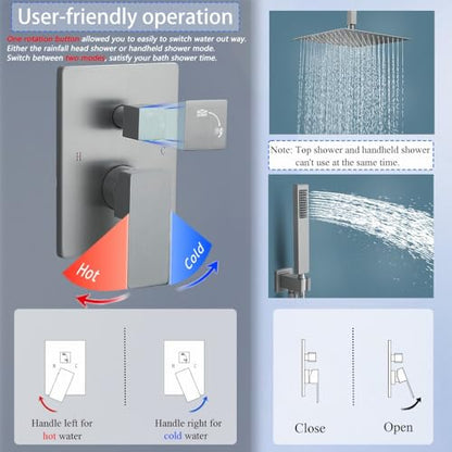 16 Inch Brushed Nickel Ceiling Mount Shower System Bathroom Luxury Rain Mixer Shower Combo Set Ceiling Rainfall Shower Head System Faucet Contain Rough-in Valve and Trim Included - color: Brushed Nickel, size: 16 Inch