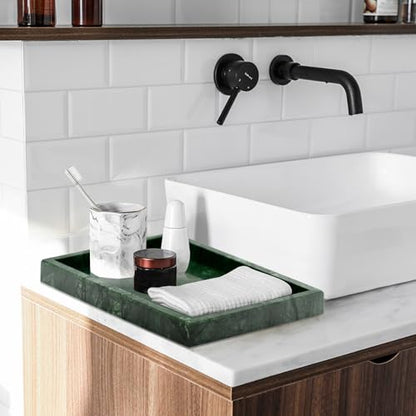 Green Marble Tray,Pure Natural Vanity Tray | Marble trays for Kitchen Counter Non-Ceramic/Non-Resin,Stone Tray 12 x 8 inch - color: Green