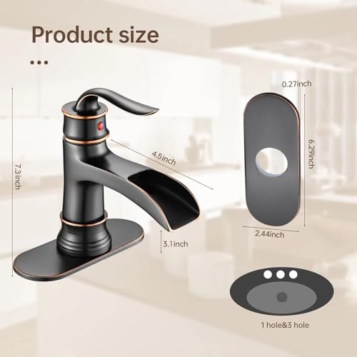 Waterfall Faucet Bathroom Faucet Single Handle One Hole Oil Rubbed Bronze Finish Large Spout Lavatory Faucets Oil Rubbed Bronze - color: Standard - Oil Rubbed Bronze - Single