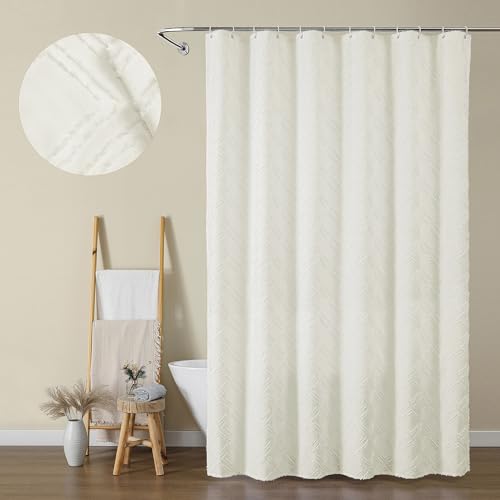 Cream Shower Curtain, Jacquard Clip Fabric Boho Shower Curtains for Bathroom, Geometric Lightweight Fabric Bathroom Shower Curtain, Elegant Modern Luxury Hotel Style Design, 72" W x 84" L - color: Cream, size: 72"W x 84"L (Pack of 1)