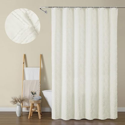 Cream Shower Curtain, Jacquard Clip Fabric Boho Shower Curtains for Bathroom, Geometric Lightweight Fabric Bathroom Shower Curtain, Elegant Modern Luxury Hotel Style Design, 72" W x 84" L - color: Cream, size: 72"W x 84"L (Pack of 1)
