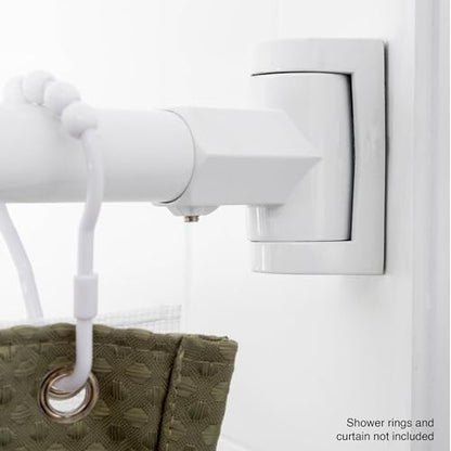 JS Jackson Supplies Single Curved Shower Rod, Metal Construction, Adjustable Between 36 to 61 Inches, Aluminum Rods and Zinc Mounting Hardware, Quality Modern Bathware, White Finish - color: White