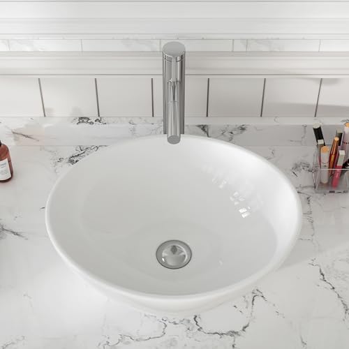 MEJE 16x13-Inch Oval White Ceramic Vessel Sink,Modern Egg Shape Bowl, Above Counter Bathroom Vanity Sink - color: Oval -White