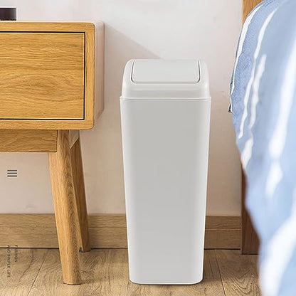 Cand 14 L Small Plastic Garbage Can, Slim Swing Lid Trash Bins, Light Grey - color: Grey
