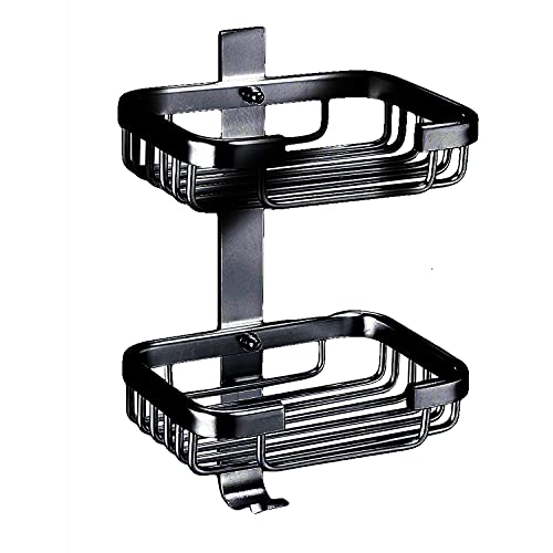 Soap Dish with Hook for Bathroom Shower Kitchen Sponge Holder Wall Mounted Rustproof No Drilling Adhesive Bar Soap Holder,Black - color: Black