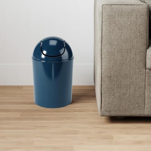 Umbra 1.25 Gallon Mini Waste Can with Removable Swing-Top Lid - Small Garbage Bin for Kitchen, Bathroom, Bedroom, Office - Compact Trash Can Fit Under Tables & Counters - Dark Blue - color: Dark Blue