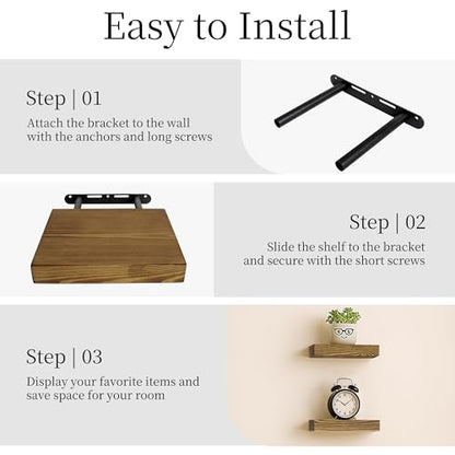 BGMG Small Wood Floating Shelves 8 inch Set of 2, Rustic Wooden Wall Mount Shelves for Bathroom Living Room Bedroom Kitchen Farmhouse -8x6.7x1.25 inch- Dark Walnut - color: Dark Walnut, size: 8 inch