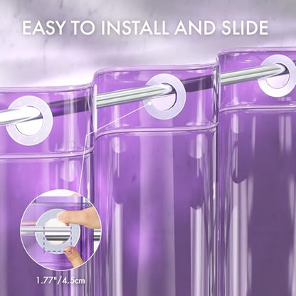 AmazerBath No Hook Shower Curtain and Liner 3-in-1, 8G Luxury Heavy Duty Clear Purple No Hook Shower Curtain Liner, 72x75 Cute EVA Bathroom Weighted Plastic Shower Curtain with 3 Heavyweight Stones - color: Rainbow Lavender