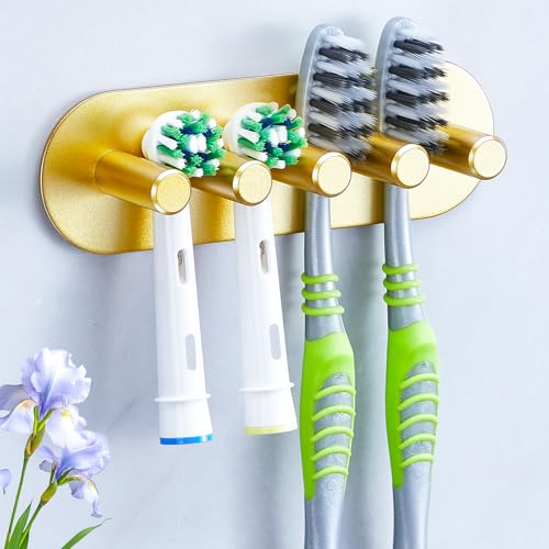 Electric Toothbrush Head Holder, Toothbrush Holders Wall Mounted, Adhesive Tooth Brush Head Holder Organiser, Electric Toothbrushs Holder, Shower Tooth Brushing Holder (Gold, Large) - color: Gold, size: Large
