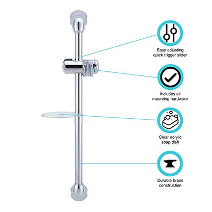Dura Faucet DF-SA300CL-CP RV Handheld Showerhead Slide Bar (Chrome) | RV handheld showerhead slide bar with water-saving control. Fits standard RV shower hoses. Chrome finish. - color: Chrome