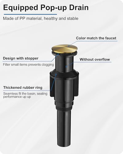 Tall Vessel Sink Faucet, Brass Waterfall Bathroom Sink Faucet Single Handle, Gold Bathroom Faucet 1 Hole, Tall Bathroom Faucets with Pop-Up Drain Water Supply Hoses - color: Brushed Gold