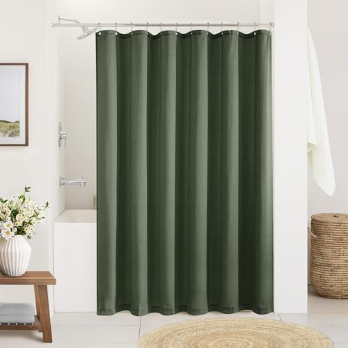 Olive Green Shower Curtain for Bathroom Water Repellent 72x78 Inch | Linen Textured, Country Boho Farmhouse Neutral, Shower Curtains, Bath Cloth Fabric Drapes, with Hooks, Green, 78 Inch Length - color: Olive Green, size: 72"W x 78"L (Pack of 1)