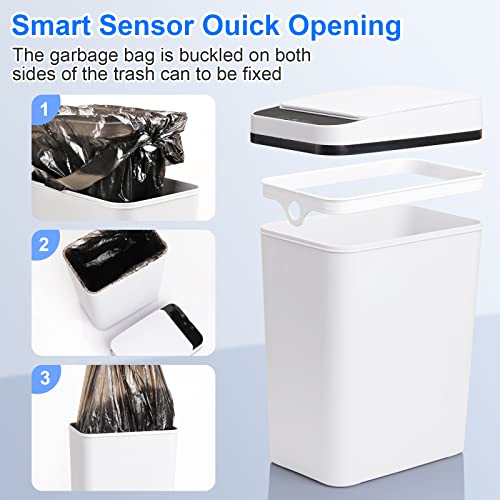 Anborry Bathroom Automatic Trash Can 3 Pack 2.2 Gallon Motion Sensor Touchless Small Slim Garbage Can with Lid Smart Electric Narrow Garbage Bin for Bedroom Living Room Office Kitchen (White) - color: 3 Pack 2.2 Gallon & 2.2 Gallon & 2.2 Gallon White