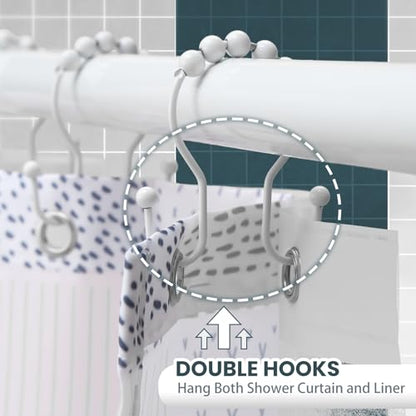 Shower Curtain Hooks, OEH Shower Curtain Rings, White Shower Curtain Hooks Rust Proof, Smooth Gliding Metal Shower Curtain Rings Rust Proof, Double Shower Rings for Curtain, 12 Pcs, White - color: White, size: Classic Double Hooks