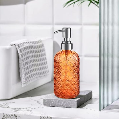 Kaishun Refillable Glass Soap Dispenser (2PC) for Hand Soap & Lotion,Orange - color: Orange (2 Pack)