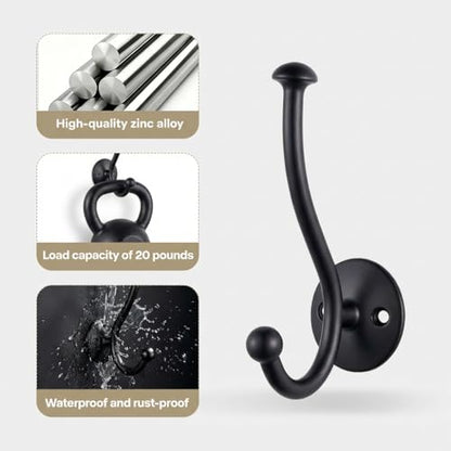 4-Pack Heavy Duty Wall Hooks, Matte Black Double Coat Hooks Wall Mounted, Rustproof Metal Towel & Robe Hook Hardware with Screws for Bathroom, Entryway, Hanging Coats, Hats, Bags, Keys - color: 4 pack-Black