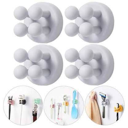 iBetterLife Bathroom Toothbrush Holders Wall Mounted - 4Pcs Silicone Tooth Brush Razor Holder for Shower Mirror Hanging Loofah Towel, Self Adhesive Cute Storage Hook for Kitchen Living Room Office