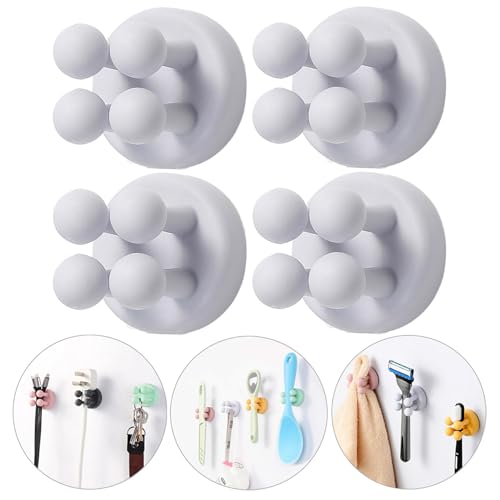 iBetterLife Tooth Brush Holder for Bathroom - 4Pcs Silicone Toothbrush Razor Holder for Shower Wall Mounted Self Adhesive Cute Storage Hook for Kids Hanging Loofah Towel for Kitchen Living Room Office - color: Purple