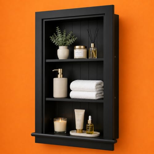 14 x 24 Medicine Cabinet Recessed, Wall Niche, Bathroom Wall Cabinet, 3-Tier, Between Studs Shelving for Drywall, Black - color: Harrison, size: 14x24