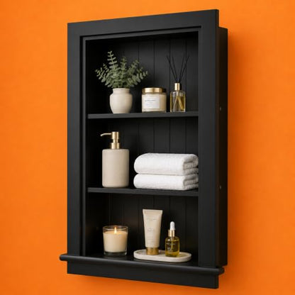 14 x 24 Medicine Cabinet Recessed, Wall Niche, Bathroom Wall Cabinet, 3-Tier, Between Studs Shelving for Drywall, Black - color: Harrison, size: 14x24