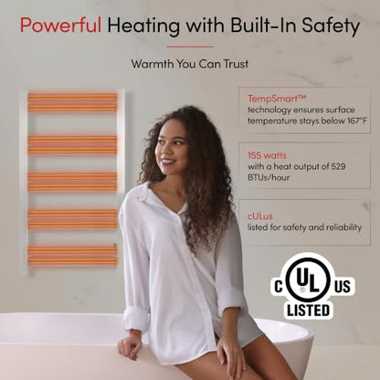 WarmlyYours Grande Heated Towel Rack, 10 Bars, Brushed Stainless Steel | Wall-mounted electric towel warmer rack and dryer, 120V hardwired, flat heated bars for towels and bathrobes - color: Brushed Stainless Steel, size: 10 Bars