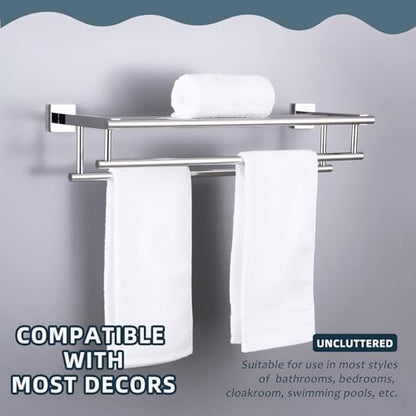 Angle Simple Bathroom Towel Rack, Towel Bar with Shelf, Polished Chrome | 23.62-In, SUS304 Stainless Steel, 2 Bars Design Separate Dry Wet Towels, Enough Space for Hanging Needs, Drill Screws Mount - color: Polished Chrome, size: 23.62-Inch