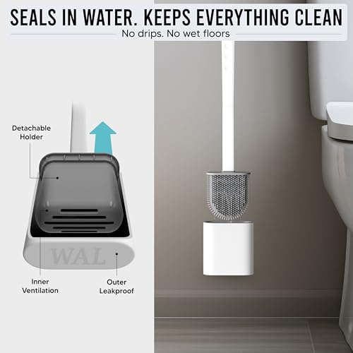 Toilet Brush Silicone and Holder Set – Pack of 1 Wall Mounted Toilet Brush White – Long Non-Slip Handle, Flexible Bristles for Easy Cleaning – Modern Toilet Scrubber Brush - color: White, size: Pack of 1